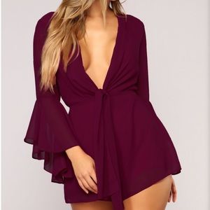 Fashion Nova Salma Chiffon Long Sleeve Romper